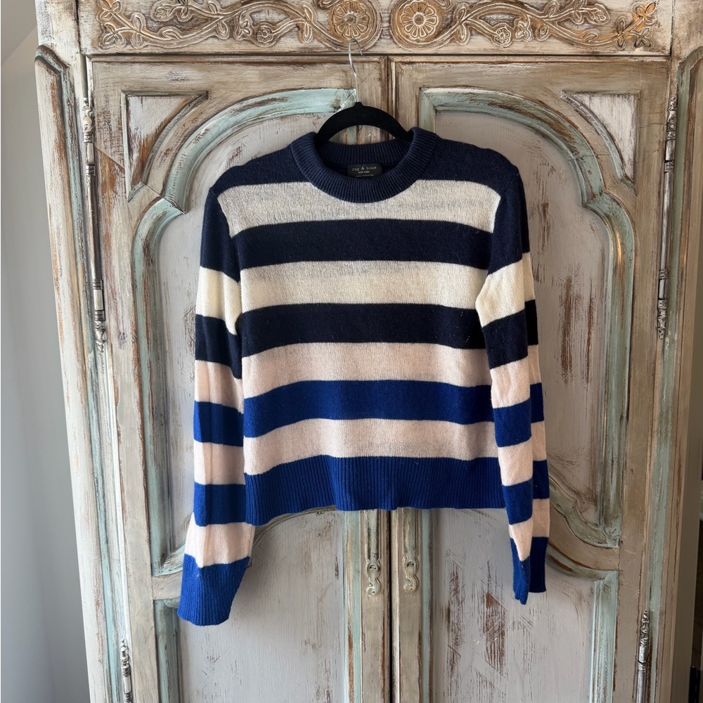 Rag & Bone Navy and Cream Cashmere Sweater